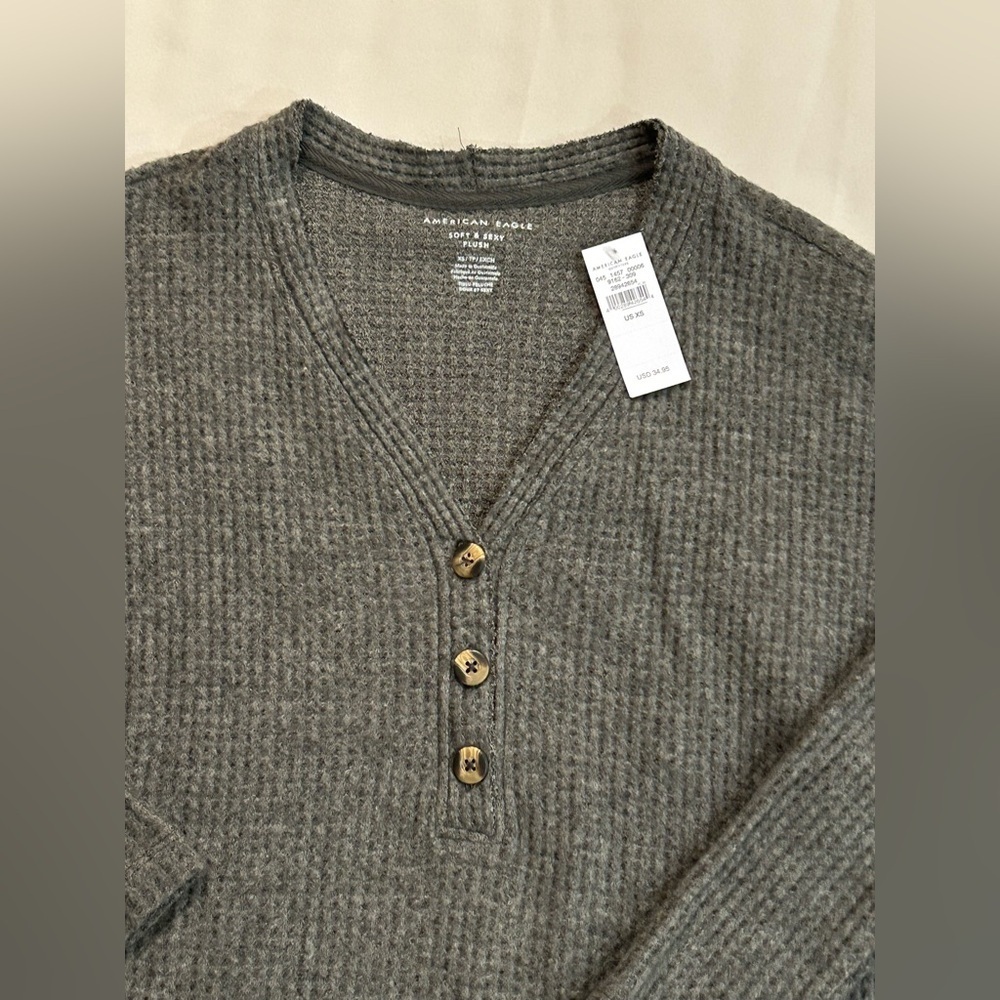 NWT American Eagle Soft & Sexy Plush Waffle Henley Long Sleeve Shirt - XS - Picture 5 of 10